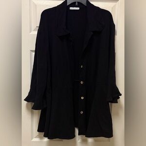 Bryn Walker Bell Sleeve Black Button-Up Peplum Jacket